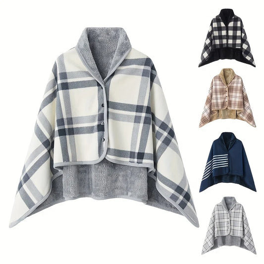 Wearable Flannel Blanket Shawl – Soft Fleece Wrap for Home & Office