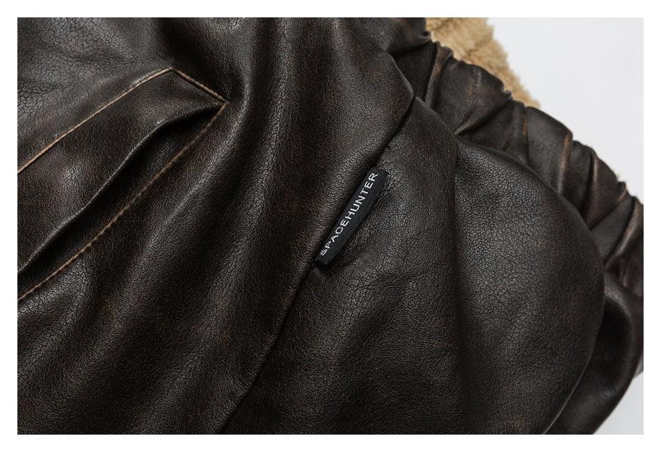 Winter Coat PU Leather Coat with Lamb Wool Lining