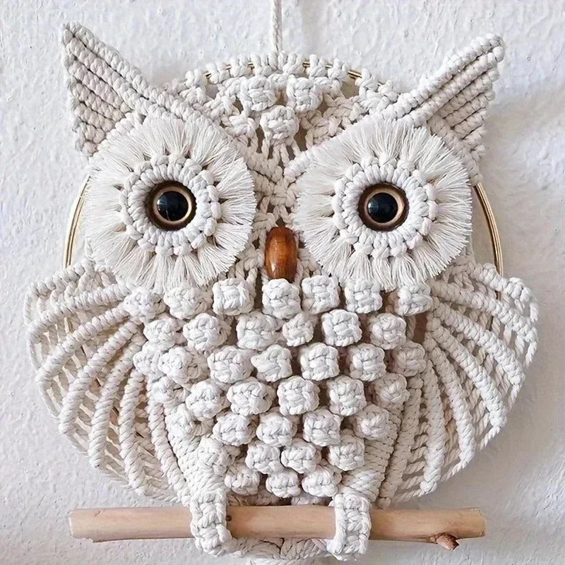 Woven Owl Macrame Wall Hanging – Boho Handmade Home Decor