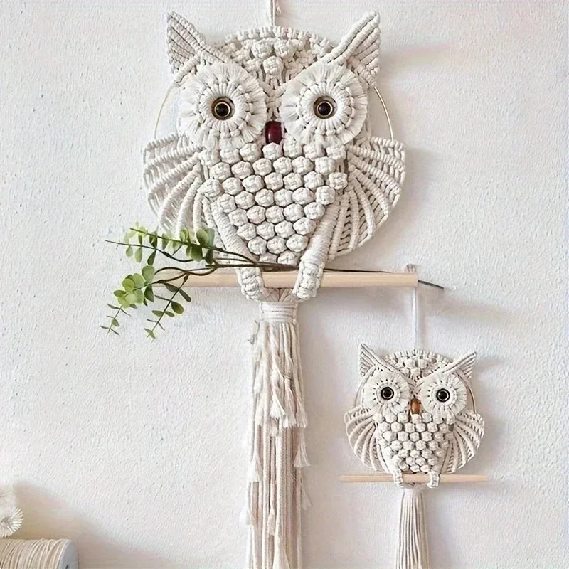Woven Owl Macrame Wall Hanging – Boho Handmade Home Decor